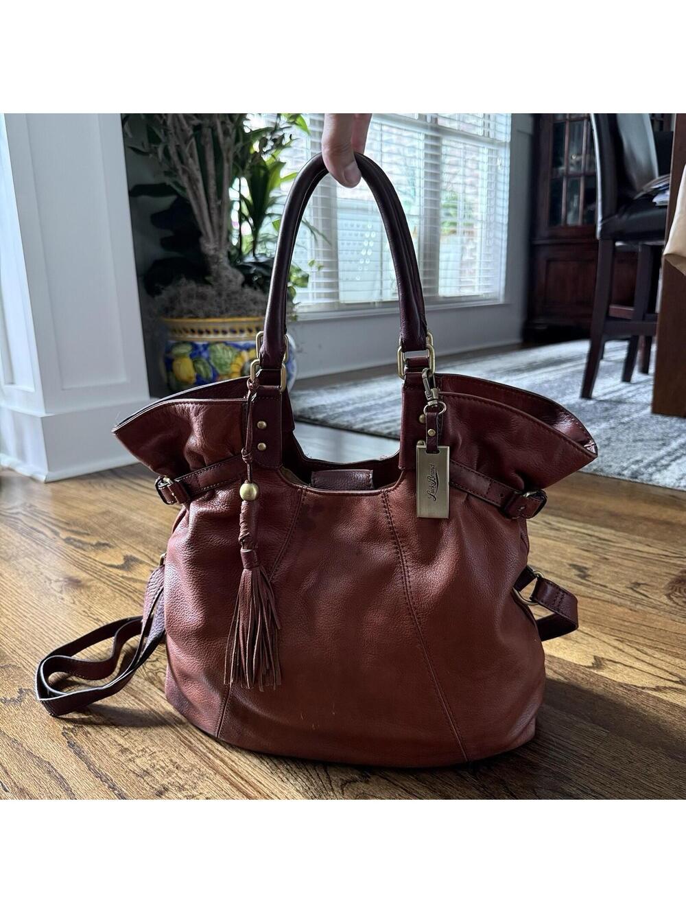 Lucky Brand Cognac Leather Boho Slouch Tote Crossbody Bag Tassel Large - Picture 11 of 11